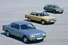 Drei Freunde: Coupé, Limousine und T-Modell der Mercedes-Benz Baureihe 123 im Gruppenbild.