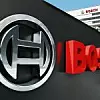 Bosch-Schriftzug vor dem Firmengebäude.