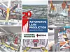 Collage aus sechs Produktionsmotiven und dem Logo der Automotive Lean Production Awards. Zu sehen sind Fertigungslinien mit Robotern, Karosseriemontage, Detailaufnahmen von Kabelmontage und ein Werksluftbild. In der Mitte prangt das Logo der Automotive Lean Production Award & Study.