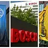 Fahnen und Logos von ZF, Bosch und Continental | Das bedeutet der Jobabbau bei Conti, Bosch und ZF